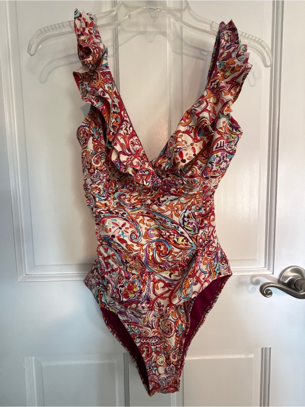 Ralph Lauren Multicolor Paisley One-Piece Swimsuit with Ruffle Straps